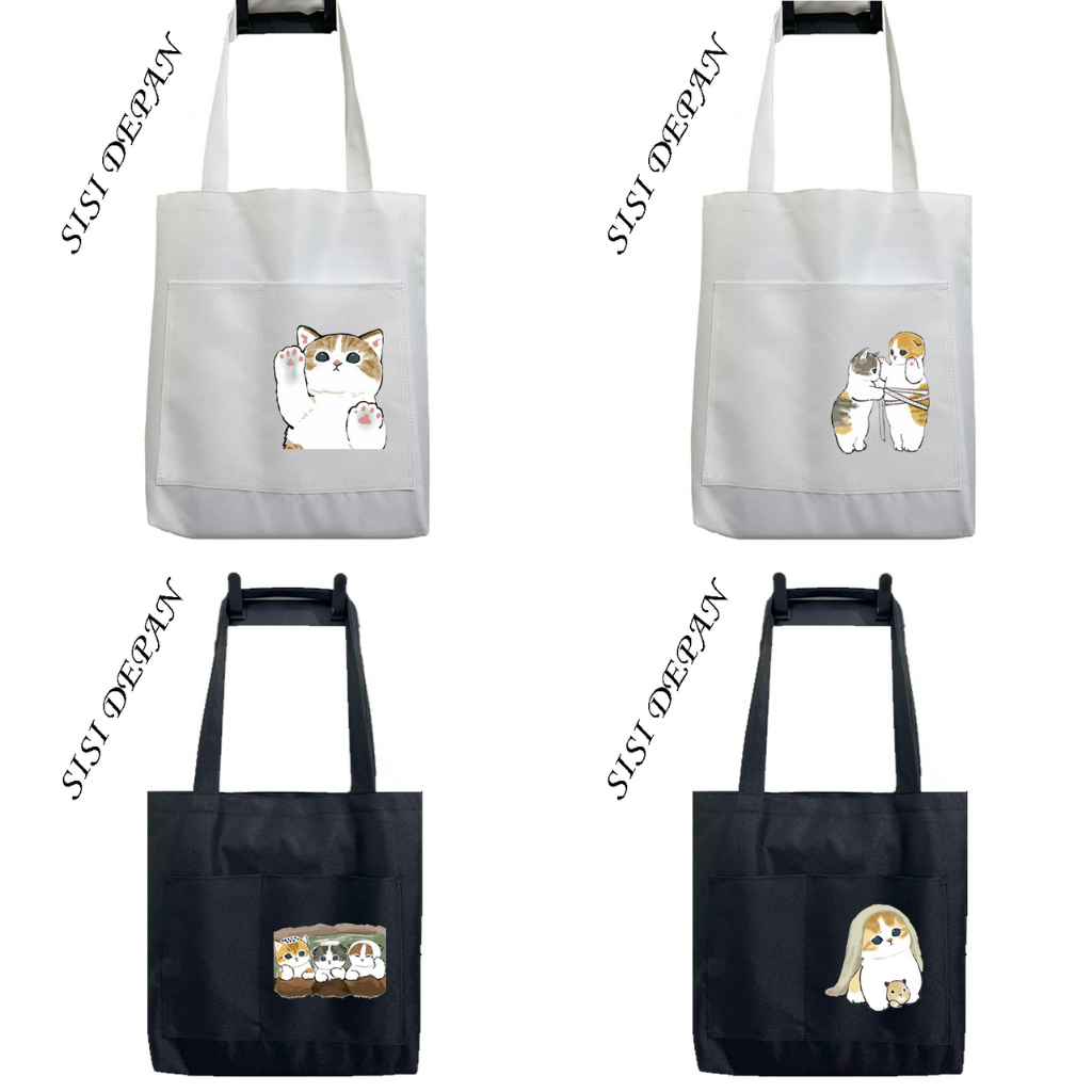 Totebag Tote Bag Saku Dua Kantong Lucu Kucing Tas Hampers Ulang Tahun Goodie Bag Goodiebag Ultah