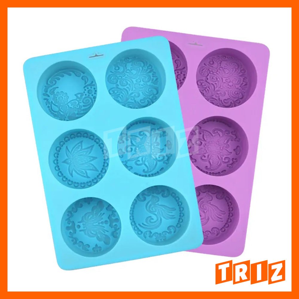 Cetakan Silikon Kue Lilin Sabun Batang Dekoratif Lingkaran Bulat, Silicone Mold Cake Wax Soap Bar 6 
