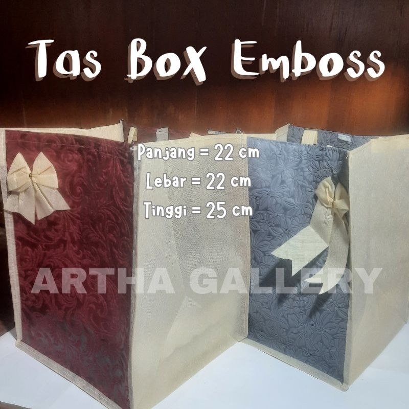 

1 Lusin (12 Pcs) Tas Box Emboss Kombinasi 22x22cm Tinggi 25cm / Tas Hajatan / Tas Spunbond / Goodie Bag / Tas Ramah Lingkungan