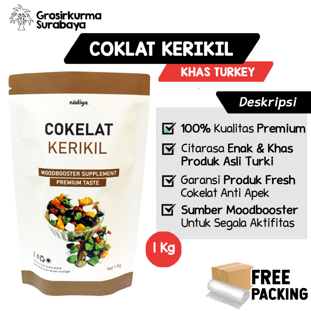 

Nadiya COKELAT KERIKIL Turki 1Kg Kualitas Premium Pouch Cantik Sumber Moodbooster Penyemangat Harimu