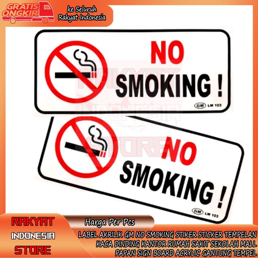 

Papan Akrilik Sign Board Stiker GM No Smoking Petunjuk Dilarang Merokok Tulisan Ruangan Akerilik Larangan Acrilyc Kuat Tempel Kaca Label Lengket Double Tape Gantung Rumah Kantor Toko