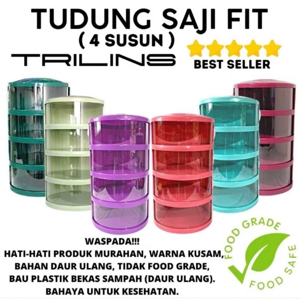 Tudung saji 4 Tingkat Food Grade Glossy/ Tudung Saji 4 Susun Warna Tebal Trilins Penyimpanan Makanan