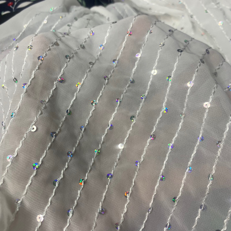 kain sifon glitter - kain chiffon sequin - kain sifon payet - kain butik antik - kain chiffon premiu