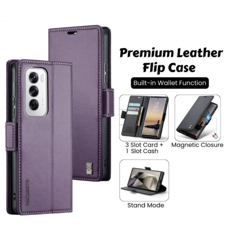 Case Oppo Reno 12F Reno12 Biasa Reno 12 Pro 5G Hardcase Magnetic Premium Leather Flip Sarung Casing 