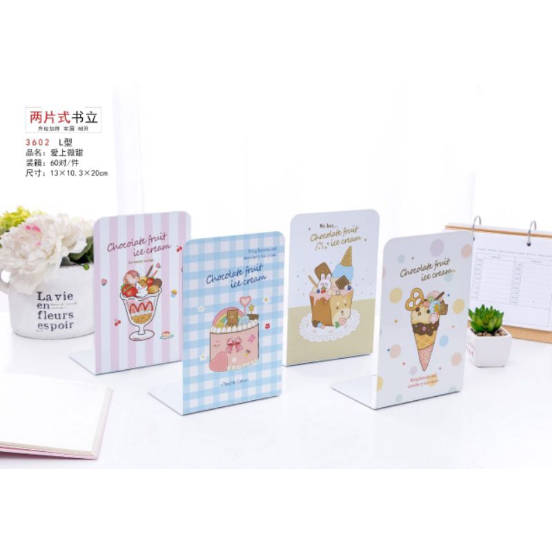 

SLM7 [FREE DUS] 1 Set Isi 2 Pcs Book End Stand / Sandaran Penyangga Buku Food Ice Cream