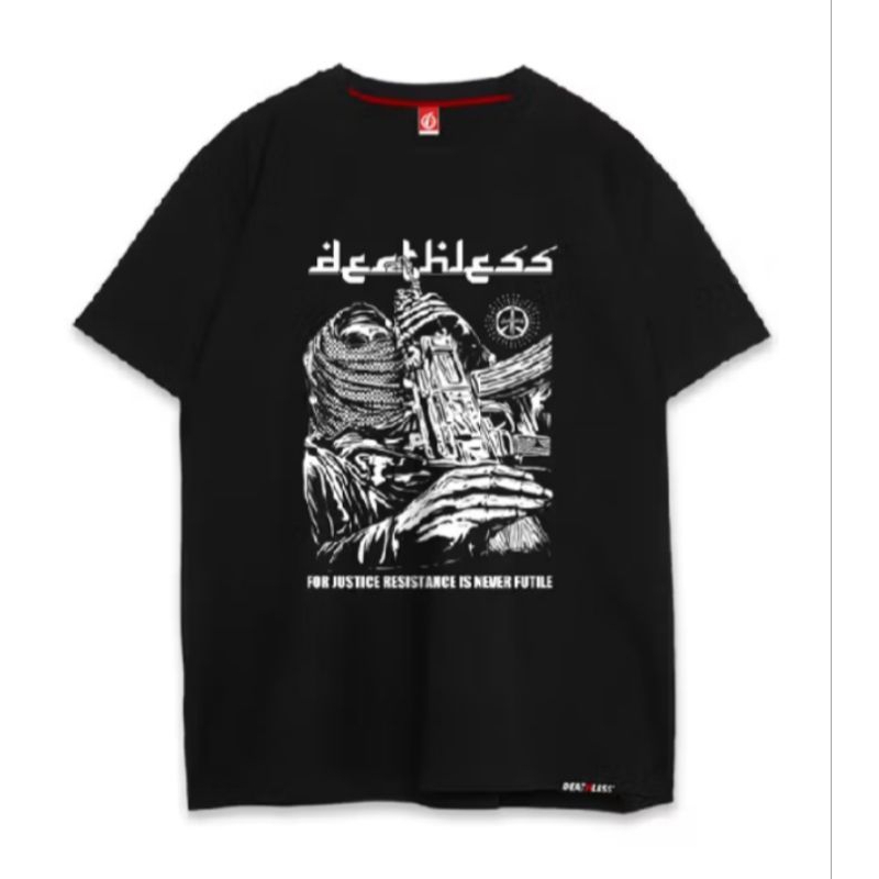 Kaos Punk new DEATHLESS FOR JUSTICE-DTF PUTIH Tshirt hitam lengan pendek