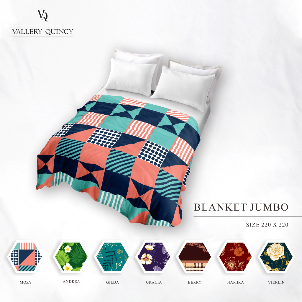 Vallery Quincy - Selimut Bulu Halus Jumbo 220x200 - Motif Bunga Abstrak Geometri