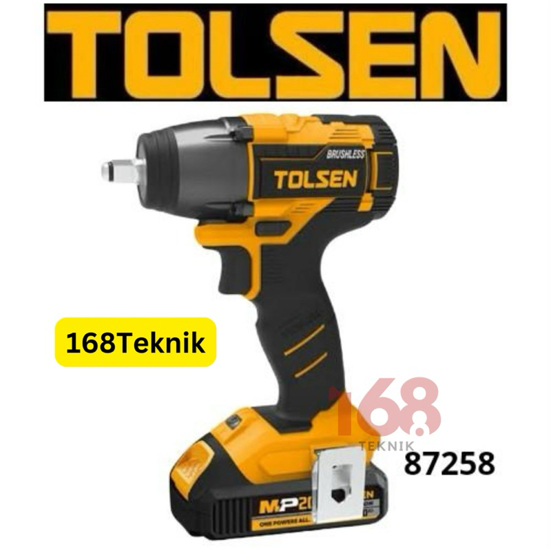 168Teknik Mesin Impact Wrench 20V TOLSEN 87258/Mesin Cordless Impact Wrench Brushless 20V Tolsen