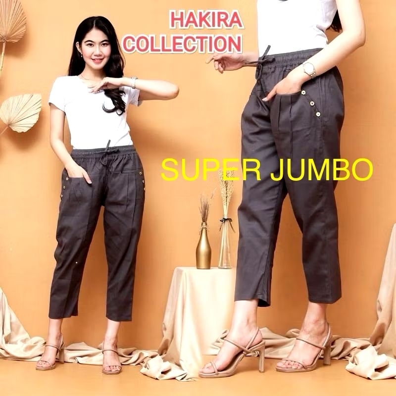 CELANA WANITA 7/9 SUPER JUMBO KATUN TWILL STRETCH COMBAD PREMIUM|VARIASI KANCING 6| MAX 100KG