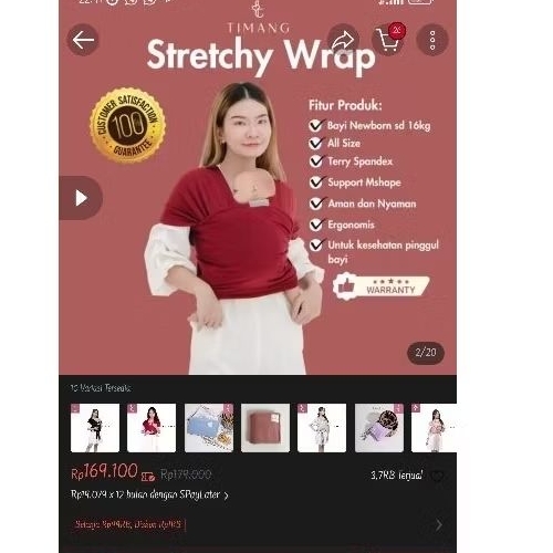preloved gendongan strechy wrap timang warna hitam likenew