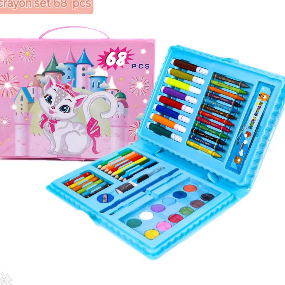 

Borong Hemat set alat gambar crayon set 68 pcs pensil warna cat air anak