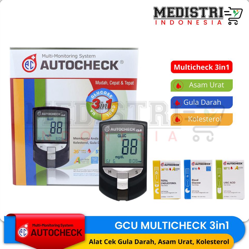 Harga Terbaik  Autocheck GCU 3 in 1 Alat Cek Darah Lengkap Gula Darah Diabetes Asam Urat Kolesterol 