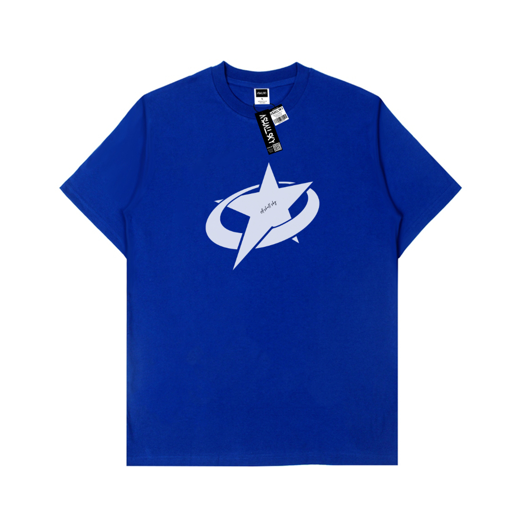 Ashall.sky Baju Kaos Atasan Pria Star Biru Elektrik Cotton Combet 30s