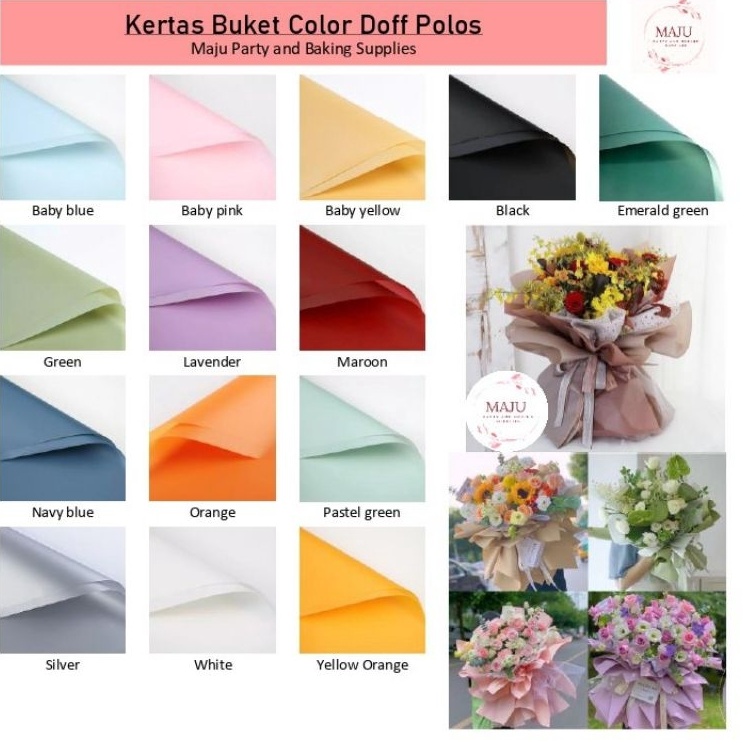 

Super Deals 2 lembar Kertas Buket Color Doff Polos Flower Wrapping Kertas Bunga Flower Paper Cellophane Paper