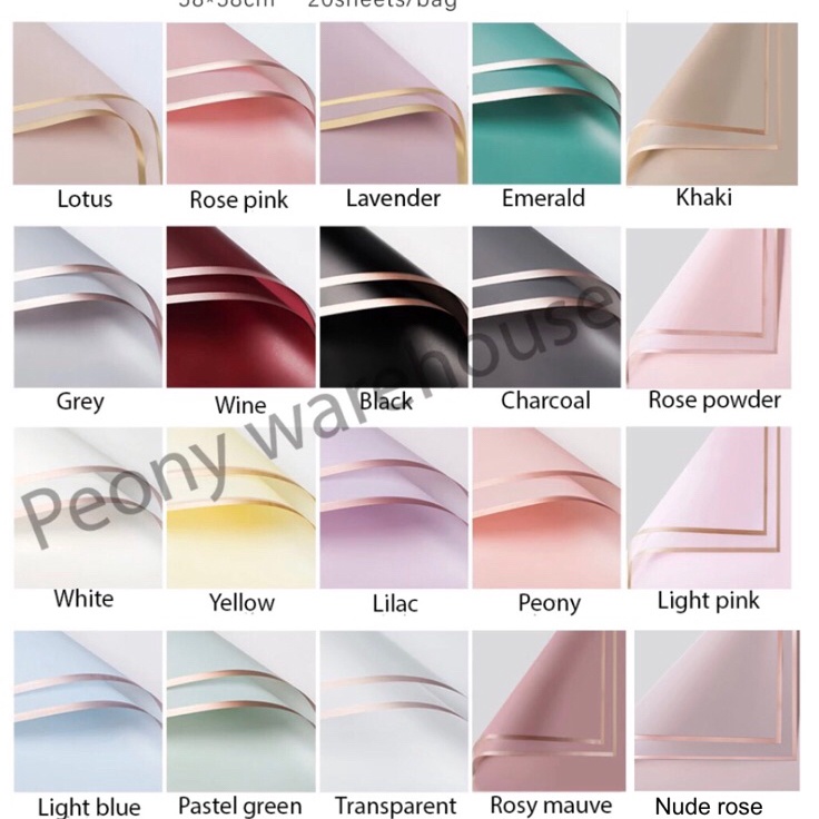 

New Promo 2 LEMBAR Flower wrapping paper cellophane varian list gold emas kertas buket bunga hand bouquet