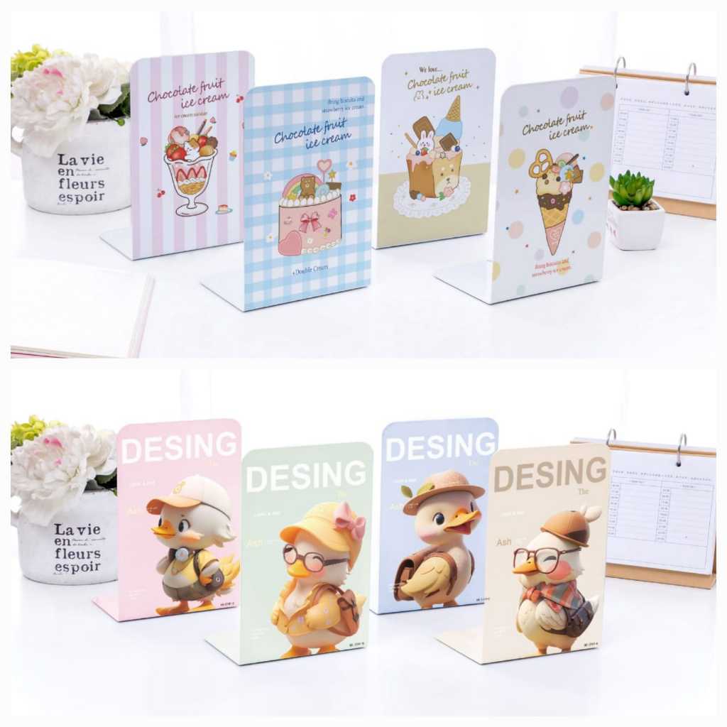 

[FREE DUS] 1 Set Isi 2 Pcs Book End Stand/ Sandaran Penyangga Buku BT/ Boneka 3437/ bebek/ SNR ice cream