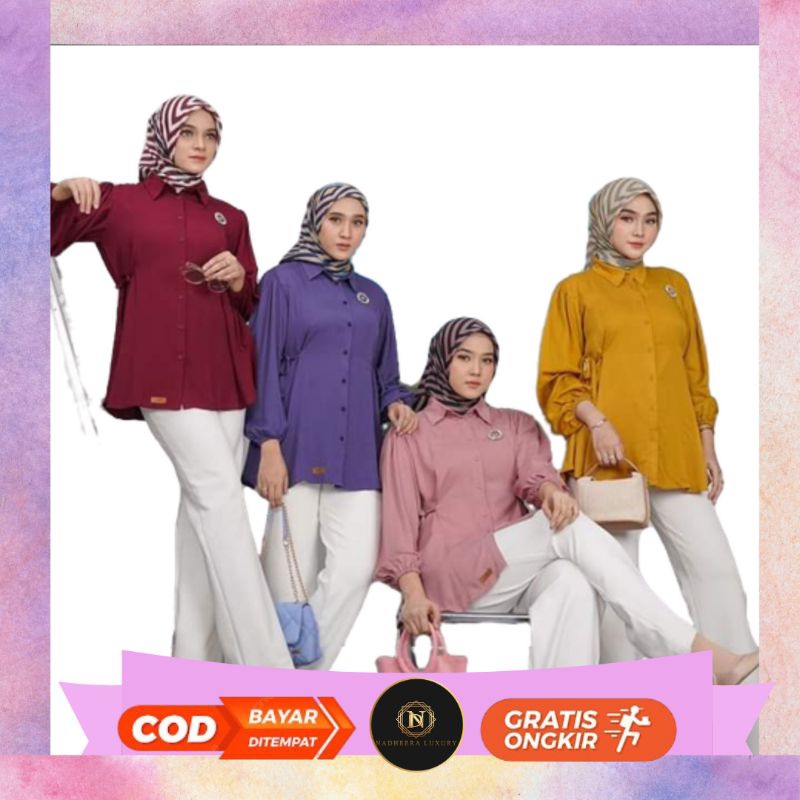 Oxana Blouse by Nadheera Luxury - Kemeja Baju Kerja Kantor Wanita Lengan Panjang Warna Putih Bahan A