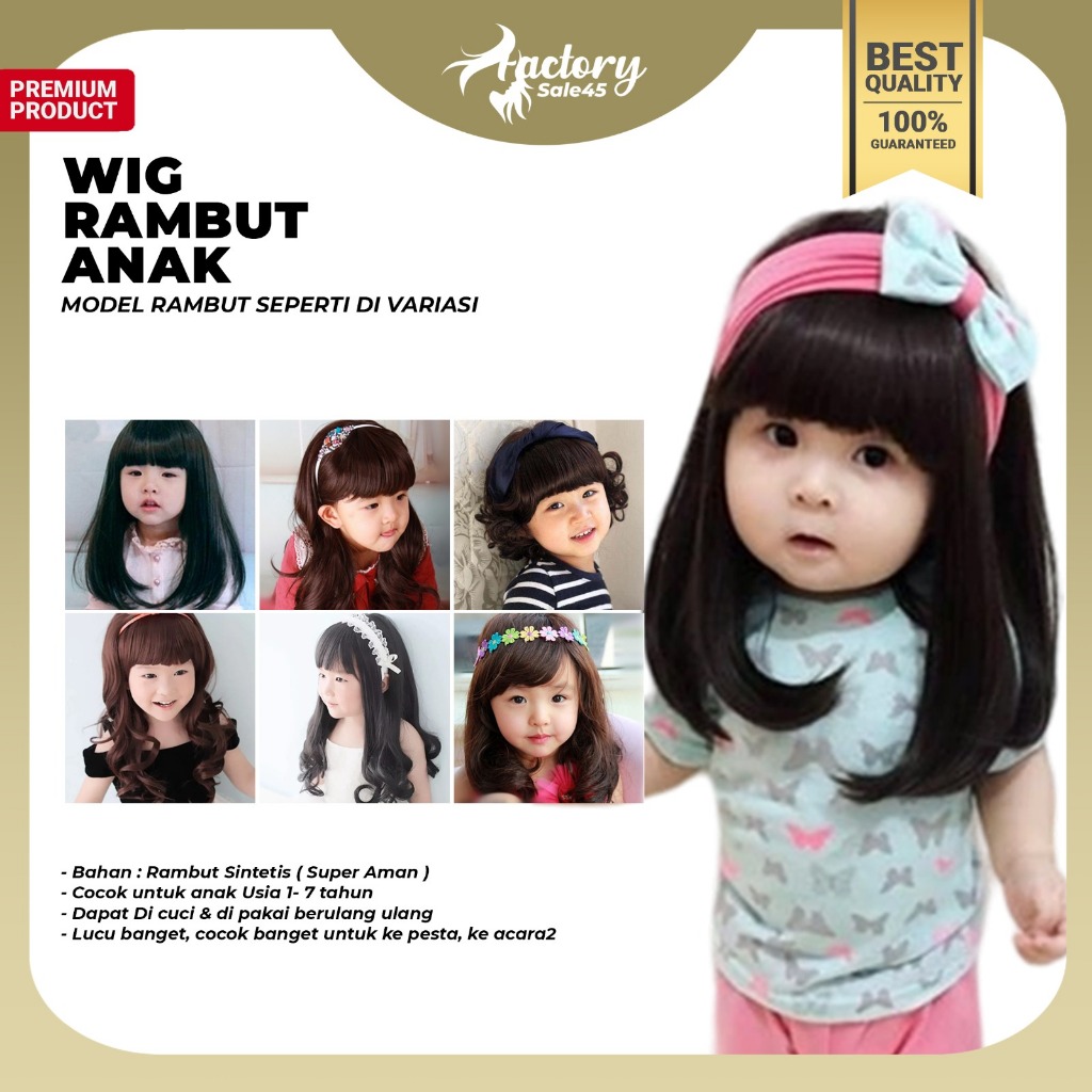 Rambut Palsu Anak Panjang Sebahu Bergelombang Wig Rambut Anak Lucu Lembut / Wig Anak Perempuan Hitam