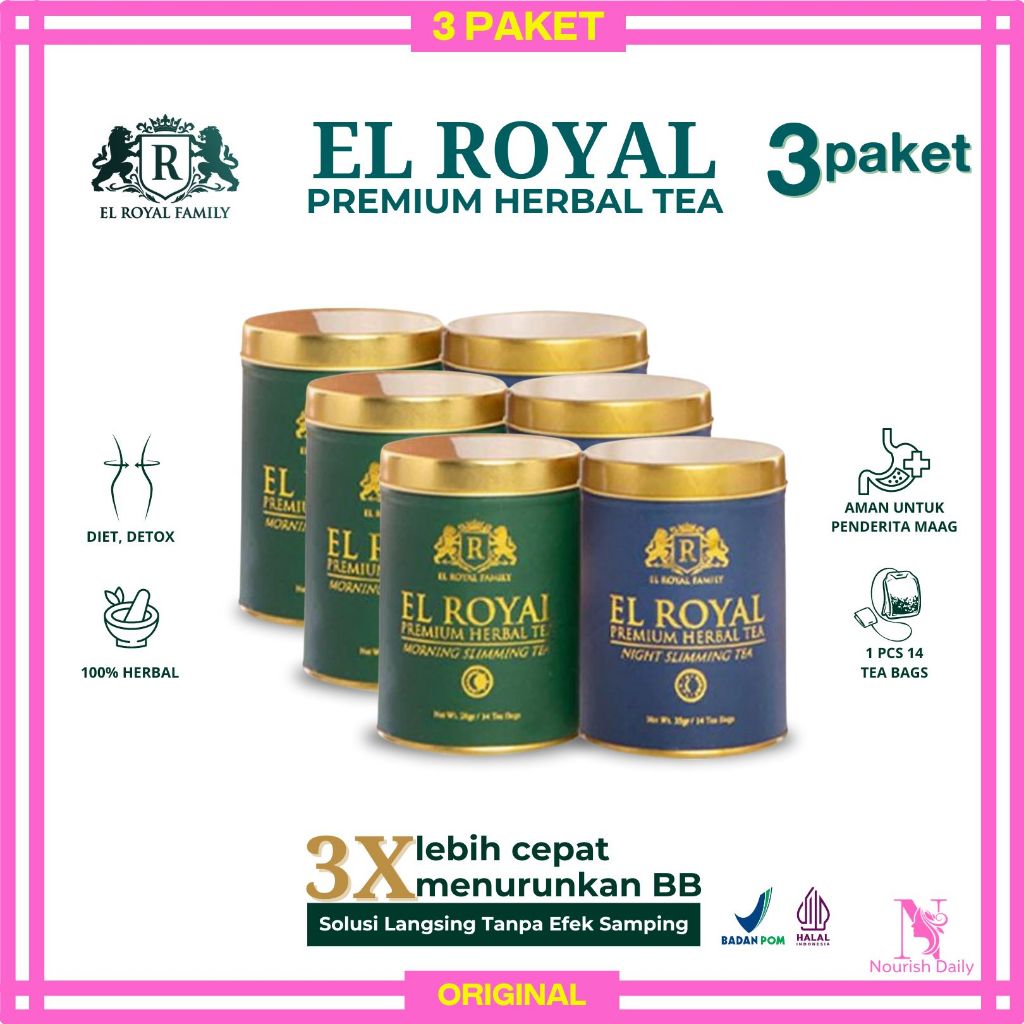 

El Royal Premium Herbal Tea (3 Paket) Morning & Night Slimming Tea - Teh Diet - Teh Celup Herbal