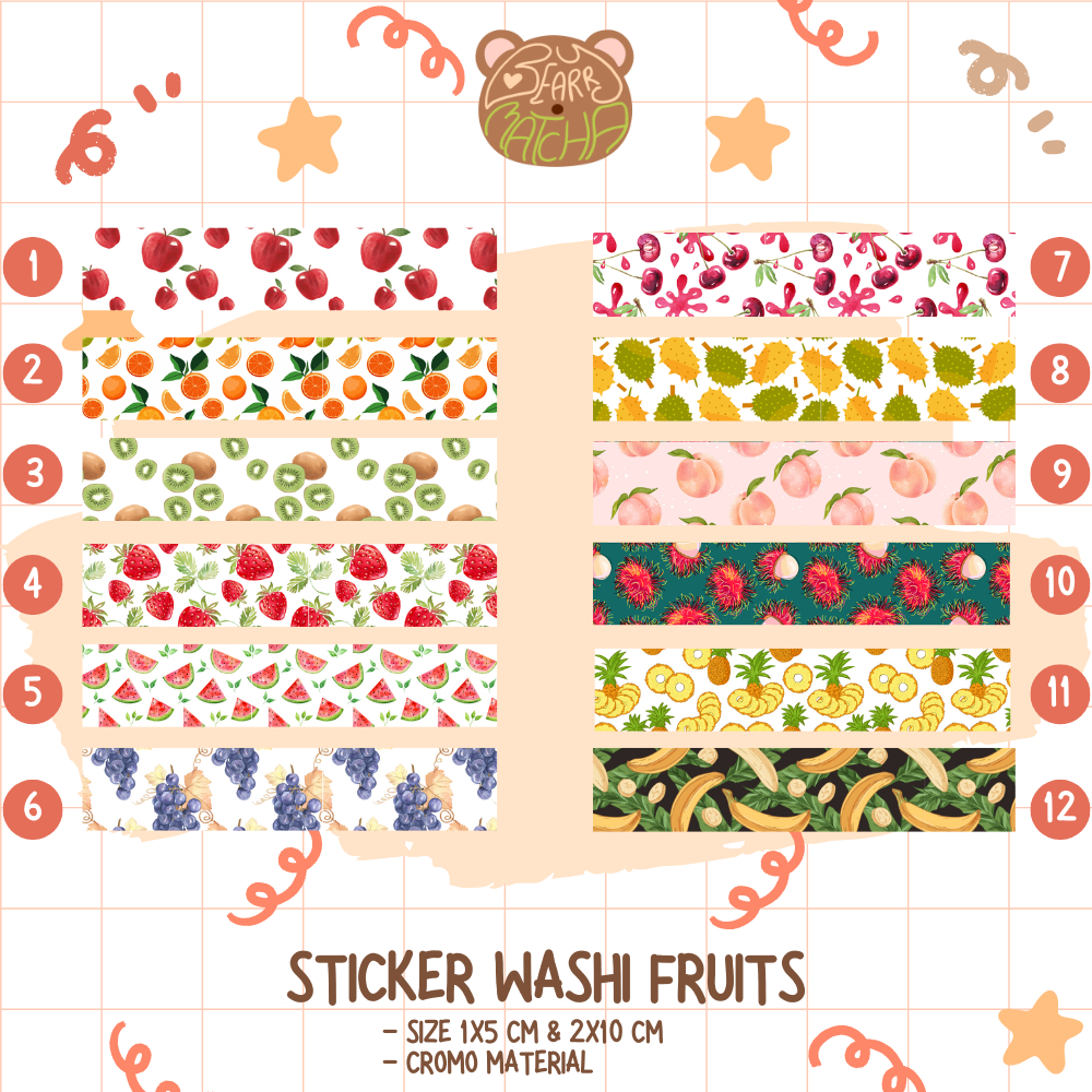 

(MIN CO 10 PCS) Washi Sticker FRUITS