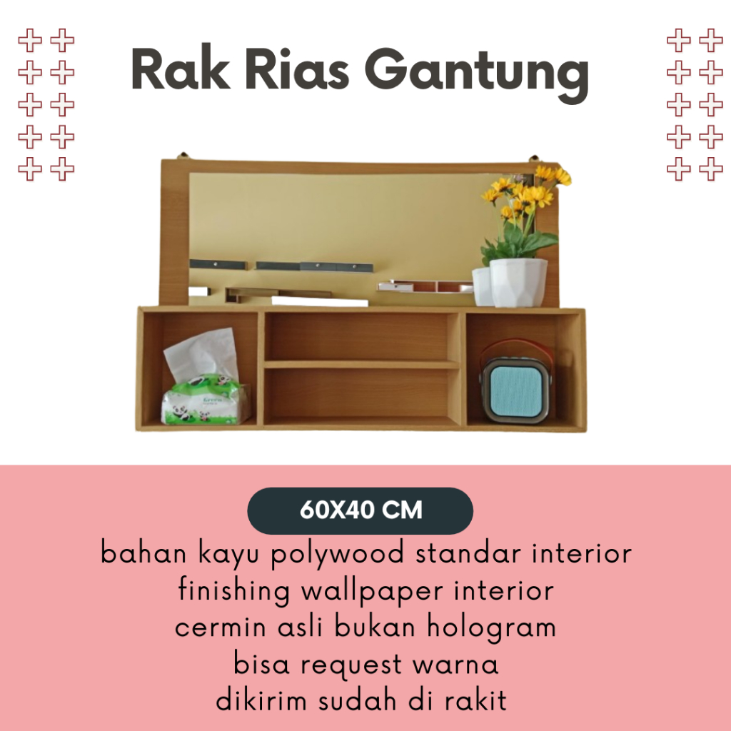Rak Rias Gantung Dinding - Rak Cermin Makeup Gantung Ukuran 60x40cm