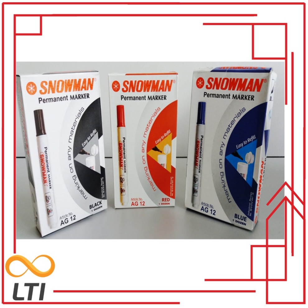 

KODE G33Q Spidol Snowman Permanent Marker AG 12 Spidol Permanen Per Lusin BISA CAMPUR WARNA