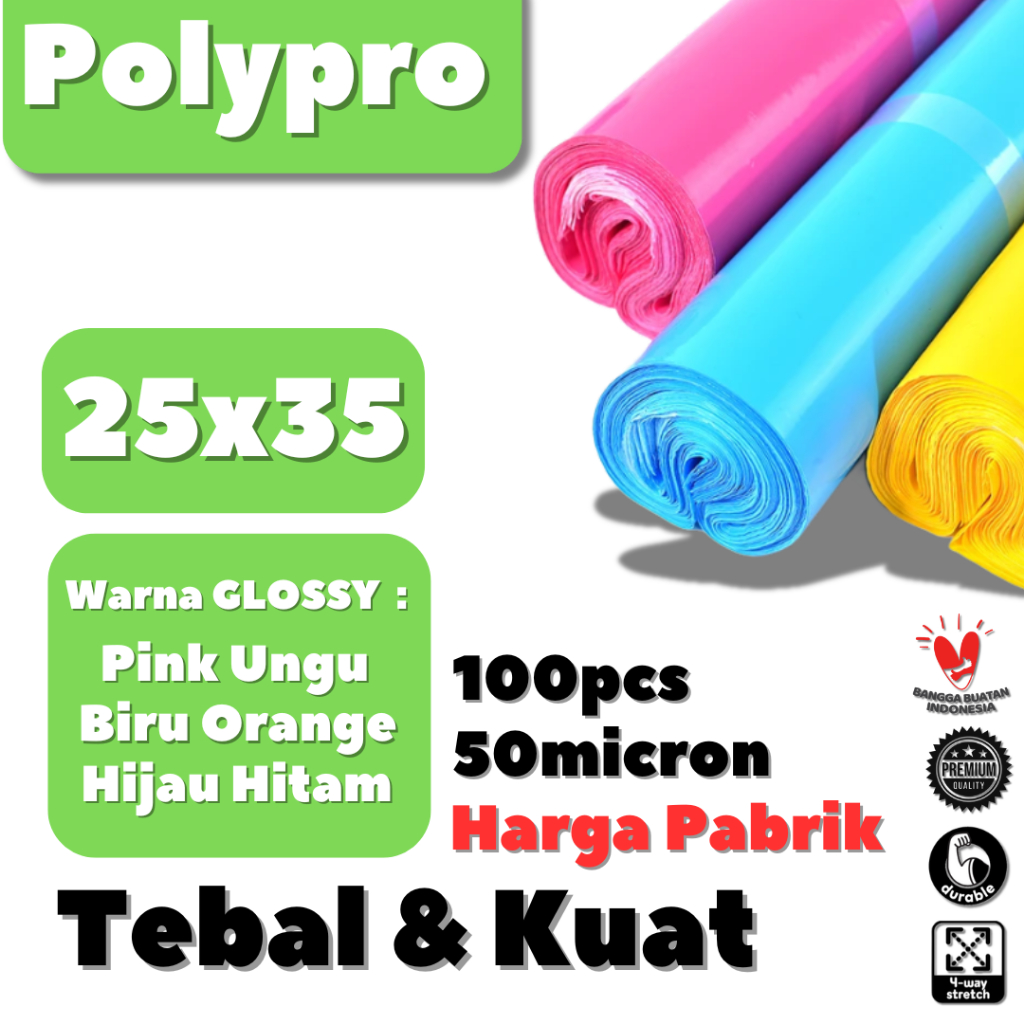 

Plastik Polymailer 25x35 Warna GLOSSY / Plastik Packing Online Premium / 100 Lembar