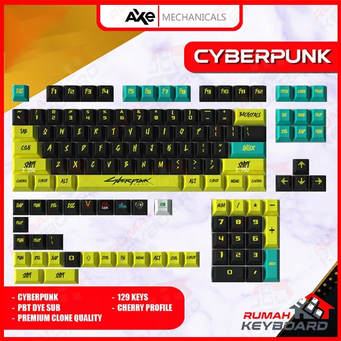 AXE MECHANICALS - Cherry - Cyberpunk Yellow - PBT - Dye Sub - Keycap - Keycaps