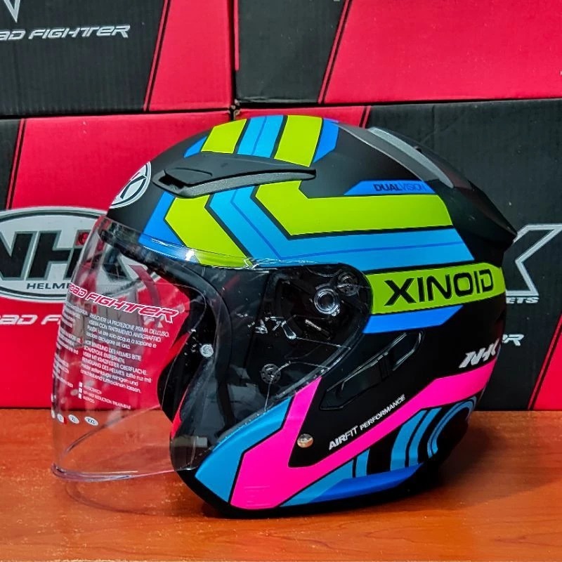 Helm Half face NHK R1 Motif Xinoid Black Blue Yellow Pink Doff