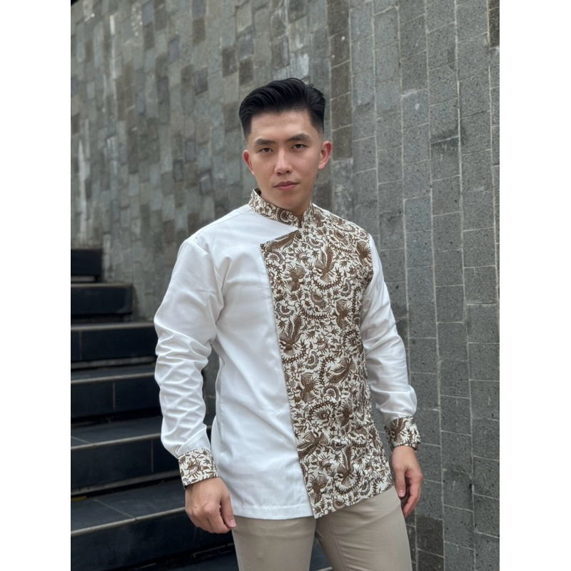 Batik Koko Rojo, Batik Kombinasi Koko Pria Premium, Kerah Koko Lengan Panjang, Batik Koko Slimfit, B