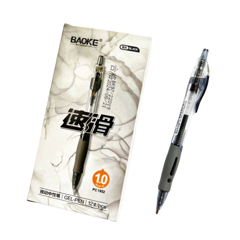 

12 Pcs Ballpoint Pen Gell Hitam Baoke PC.1952 [1.0 MM]/Pulpen Gell Hitam/Pen Gell/Pulpen