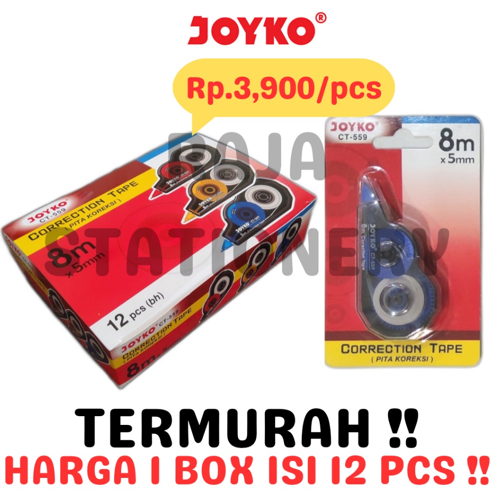 

KODE E24P JOYKO CORRECTION TAPE 8m TIPEX KERTAS JOYKO TIPE X TIP CT559 12PCS