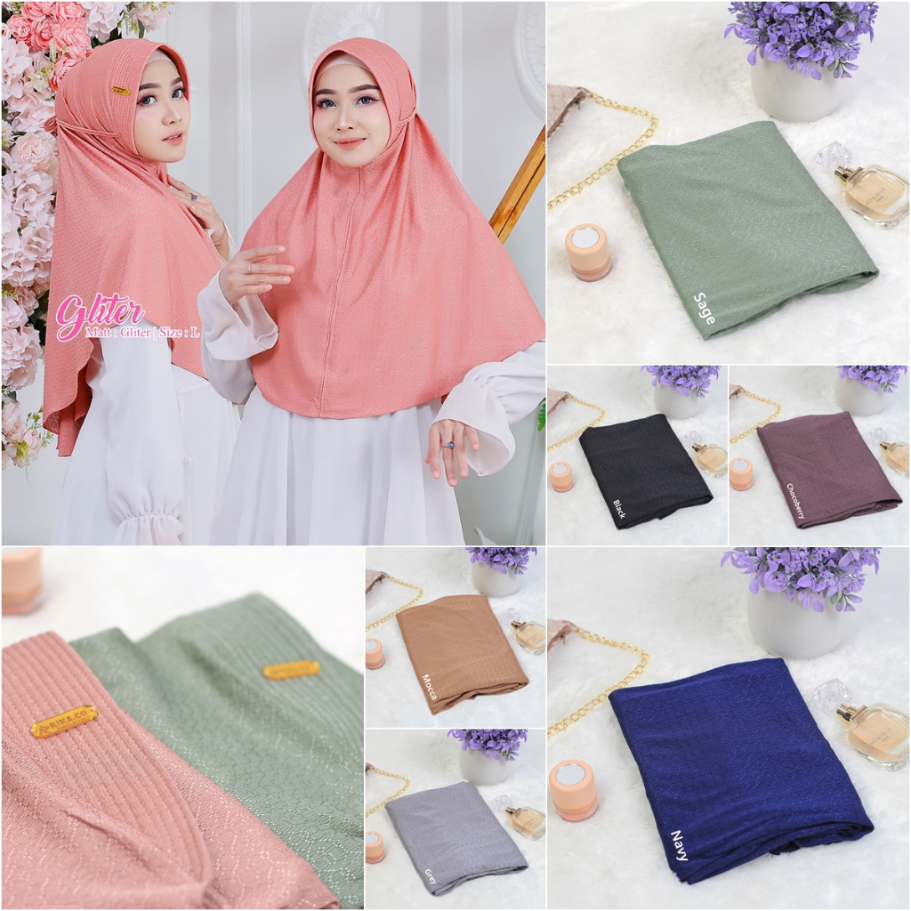 Jilbab instan Bergo Glitter pad ukuran XL Kerudung pet Bahan Jersey Glitter lembut premium Hijab Gro