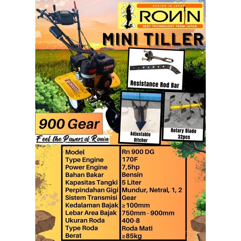 CULTIVATOR / MINI TILLER RONIN RN900DG (BENSIN GEAR)