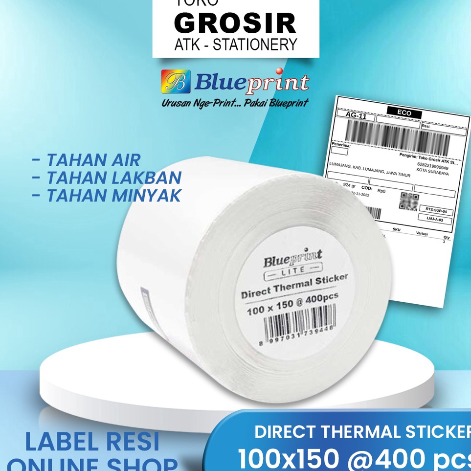 

KODE H65W 1x15 Resi Label Pengiriman A6 Kertas Thermal Sticker Barcode BLUEPRINT Lite 4Pcs Stiker Termal