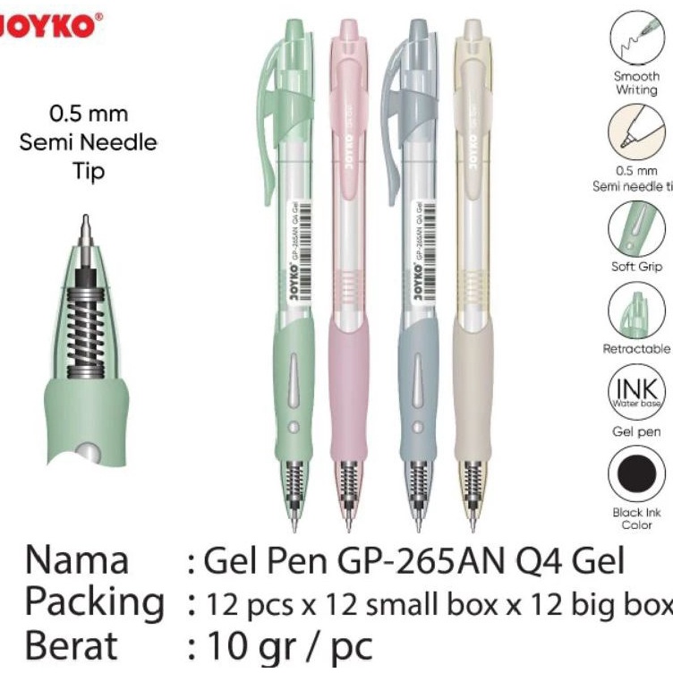 

KODE N66J Pulpen Gel Joyko Gp265AN Q4 Gel 1pak12pcs