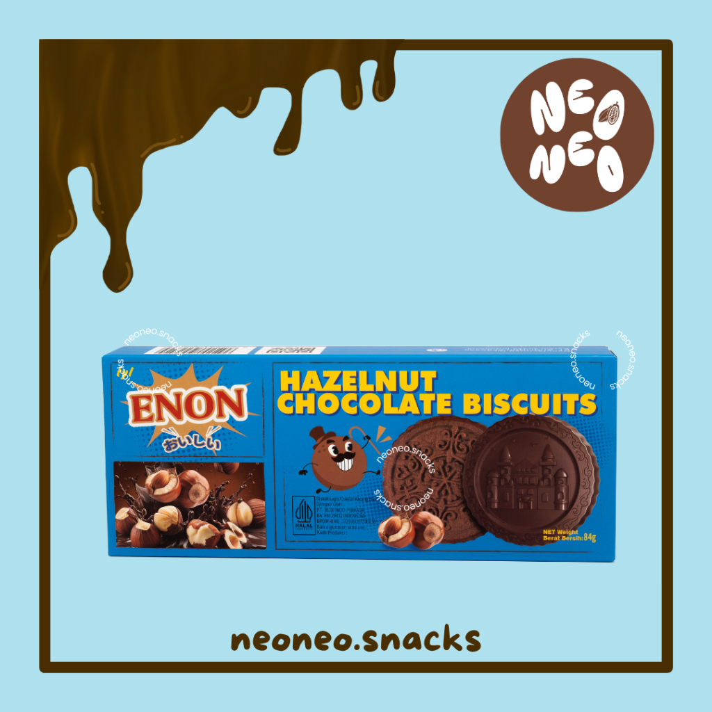 

CHOCO HAZELNUT - ENON Chocolate Biscuit with Choco Hazelnut Cream - Biscuit Renyah Krim Rasa Cokelat