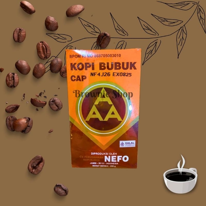 

Kopi Murni Bubuk Hitam Cap AAA NEFO Jambi Kemasan 250 Gram