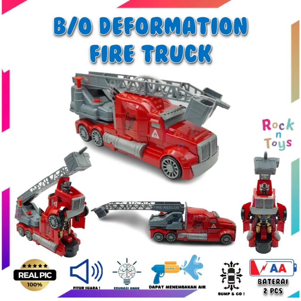 MAINAN ANAK MAINAN MOBIL MOBILAN BISA BERUBAH ROBOT PEMADAM KEBAKARAN BUMP & GO MAINAN DEFORMATION F