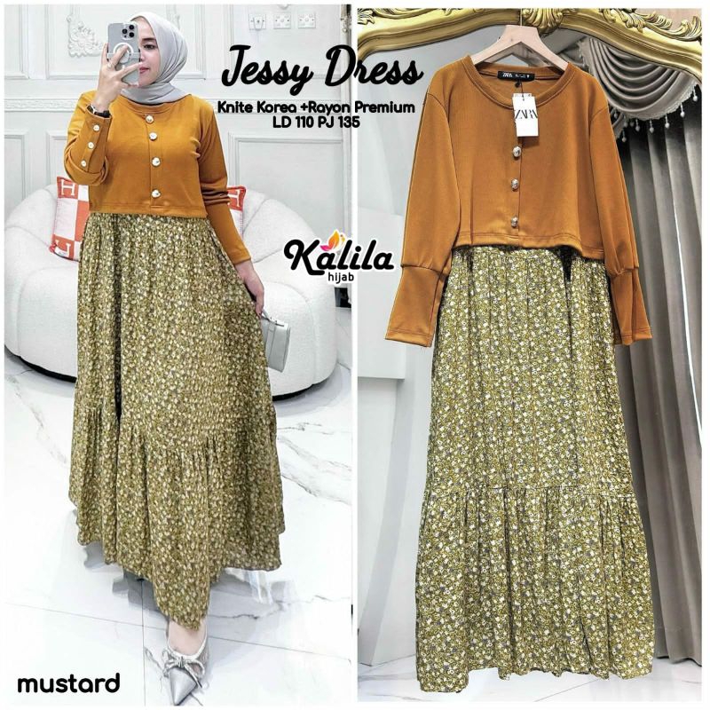 Gamis Jumbo Jessy Dress Terbaru Bahan Kaos Rayon Mix Korea Premium Dress Kondangan Terbaru Gamis Ter