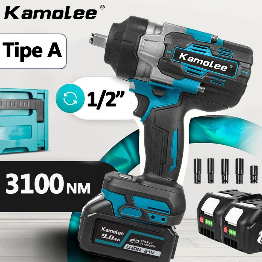 【Diskon Produk Baru】Kamolee 3100Nm Impact Wrench 1/2 Inch Brushless Motor（Roda Truk Cocok）