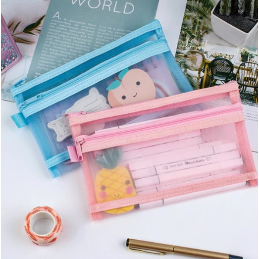 

Kinhshion Double Wallet Pencil Case A6 MW76201 - Zipper Pouch Bag Tempat Pensil Jaring 2 Resleting
