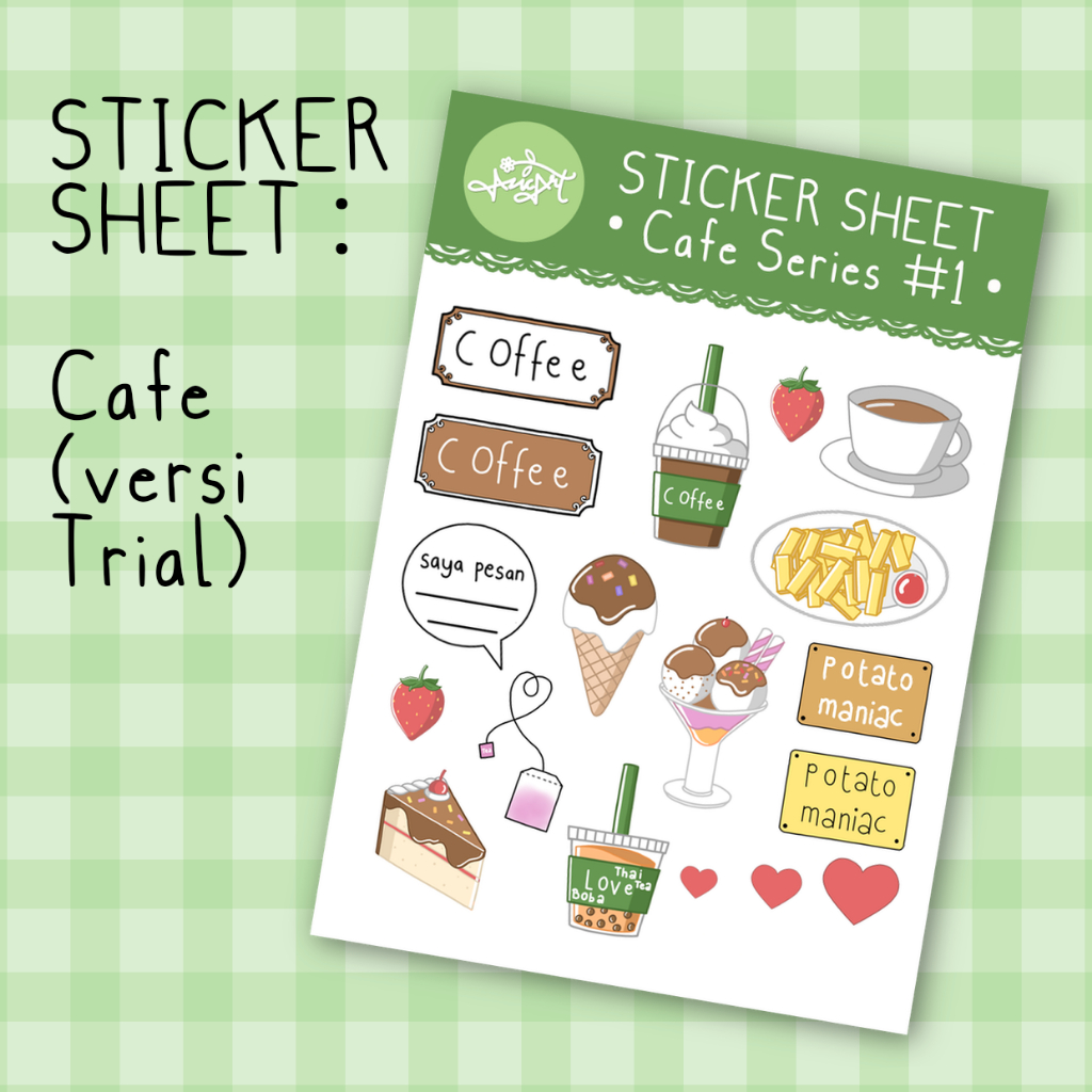 

Sticker Aesthetic Journal Cafe Kopi Float Es Krim Kentang Macaroon Boba Thai Tea (Waterproof)