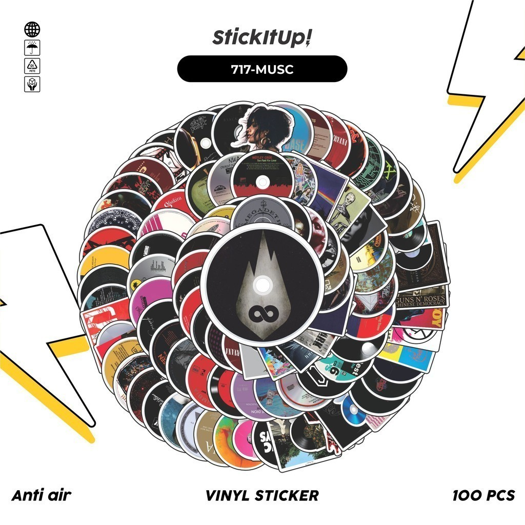 

COD✨ 100 Pcs Stiker CD Music Lucu Anti Air Untuk Dekorasi Notebook Sepeda Skateboard Handphone DIY