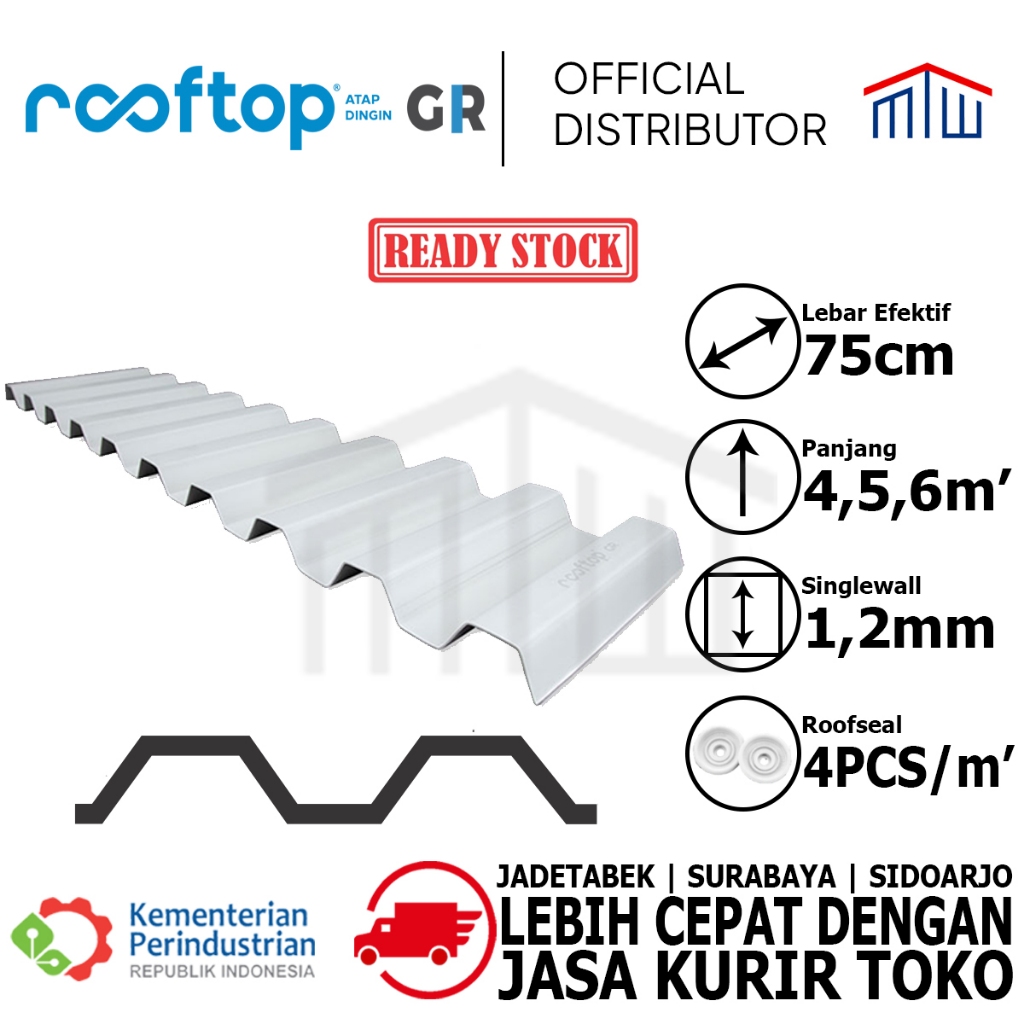 Atap Plastik Single Wall 1,2mm ROOFTOP GR uPVC Atap/Kanopi Lurus & Melengkung