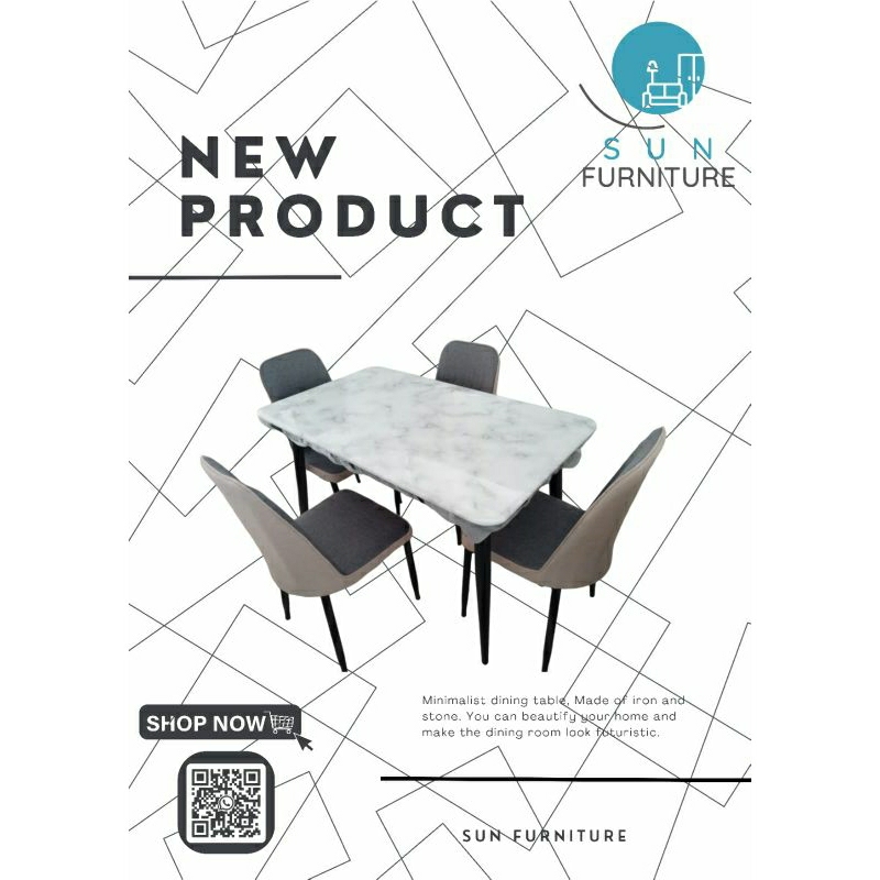MEJA MAKAN MARBLE SET 4 KURSI MINIMALIST