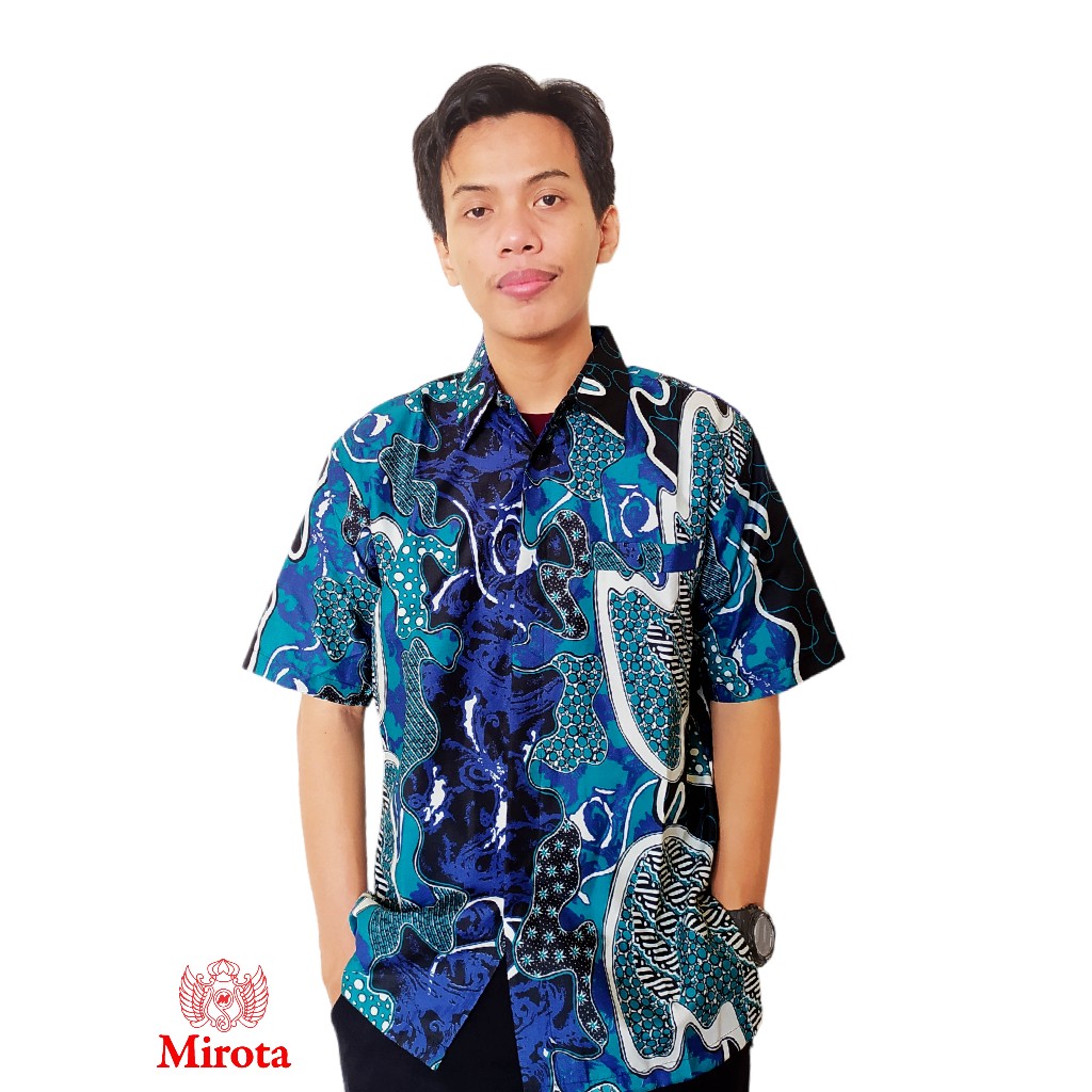 Hem Batik Pria Surya Biru | Kemeja Batik Lengan Pendek Surya Biru