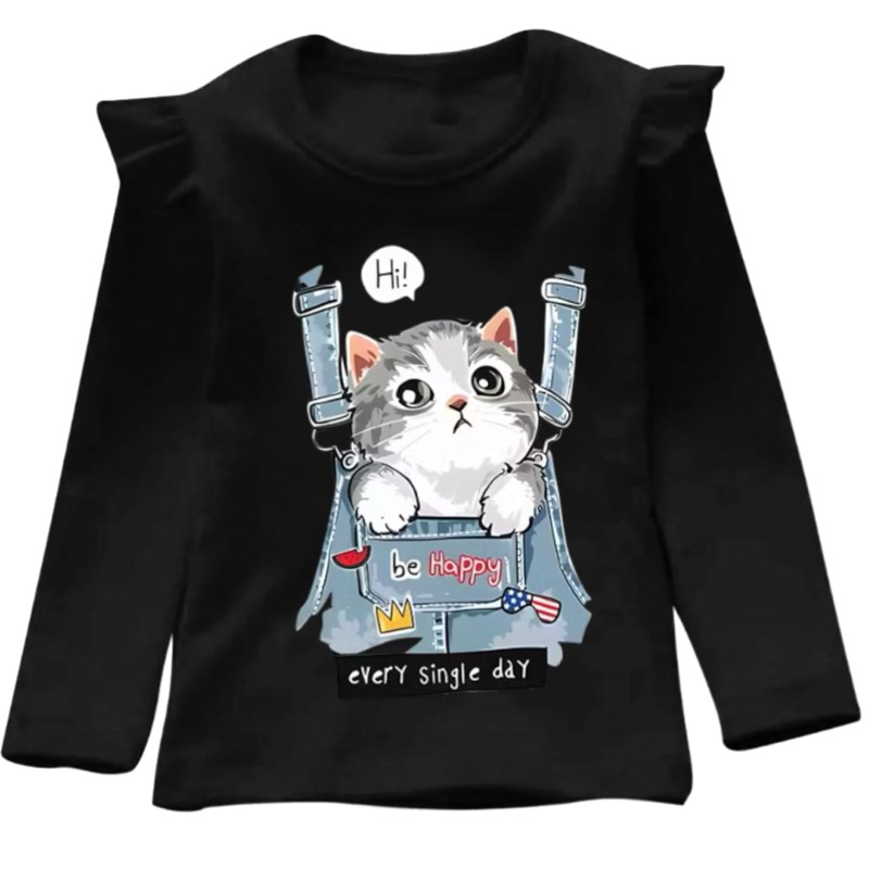 RB kaos lengan panjang anak perempuan/baju anak perempuan motif kucing