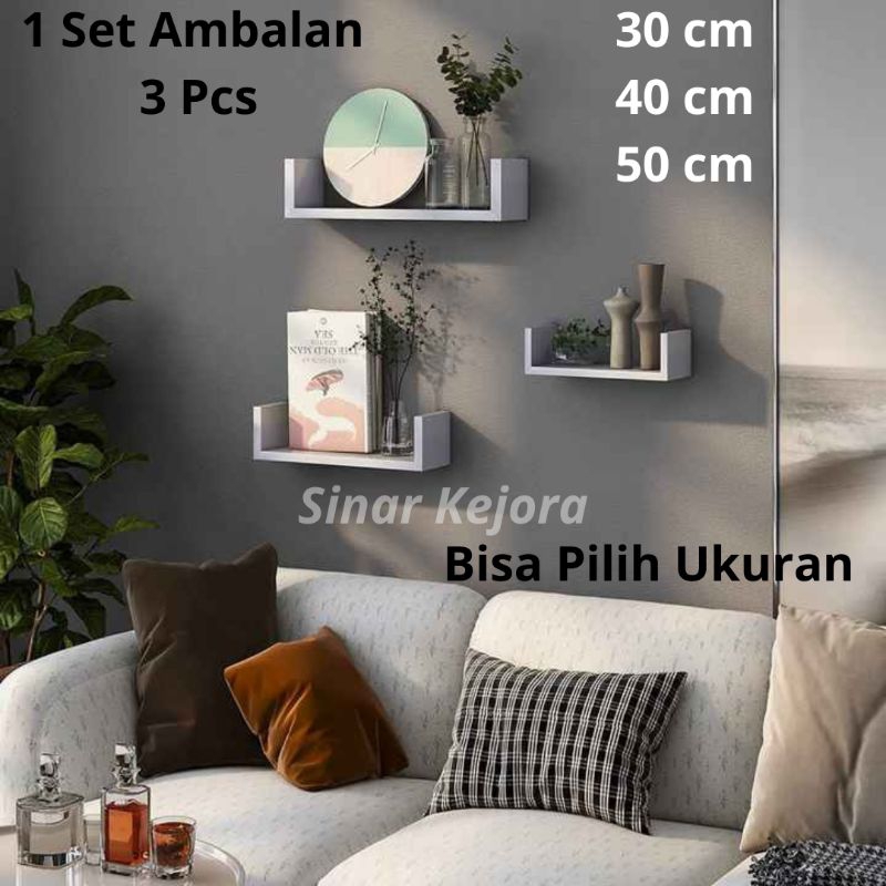 Rak Ambalan Dinding Minimalis Model U 1 Set / Rak Dinding Ambalan Kayu Dekorasi Rumah / Rak Buku Amb