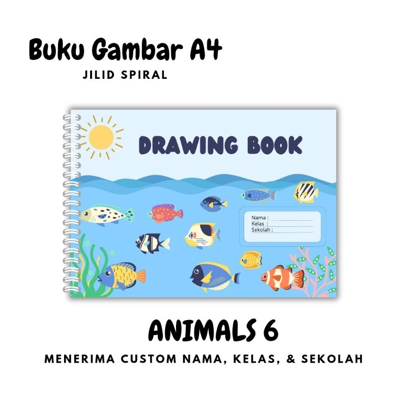 

ANIMALS 6 Drawing Book / Buku Gambar A4 Custom Nama